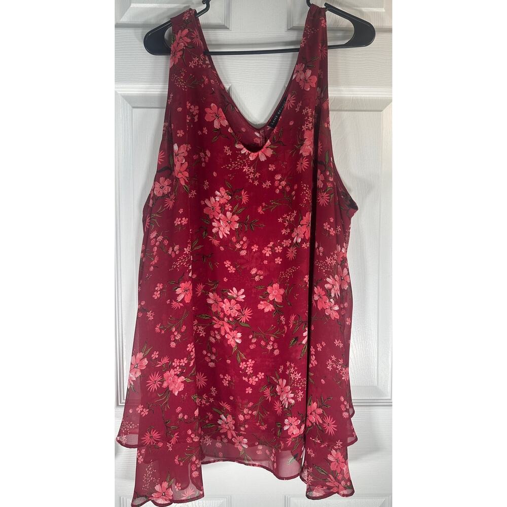 Lane Bryant Women’s Wine Floral Double Layer Chiffon Swing Tank Top - Size 30/32 - Picture 9 of 9